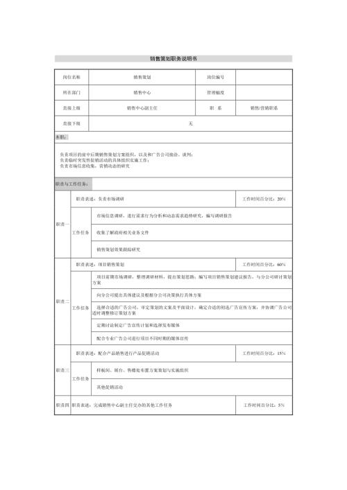 房地產(chǎn)開發(fā)銷售公司銷售策劃職務說明書（2頁）