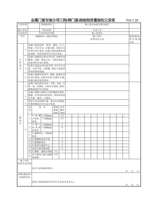 房建項目金屬門窗安裝分項工程(鋼門窗)檢驗批質量驗收記錄表（2頁）