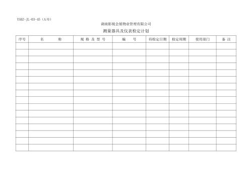 物業管理公司維修服務手冊-測量器具及儀表檢定計劃（1頁）