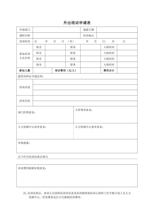 房地產公司外出培訓申請表
