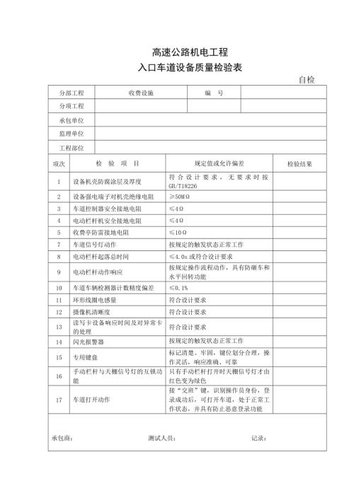 高速公路機電工程設備質量檢驗表格（13頁）