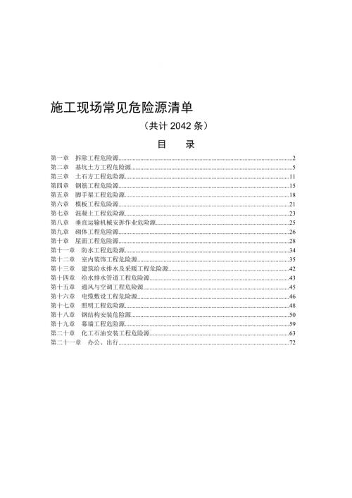 工程施工現場常見危險源清單表格（75頁）