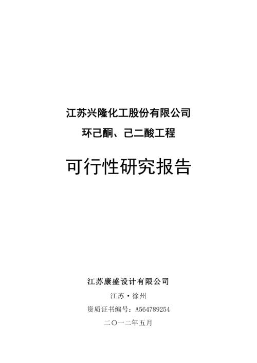 化工公司環己酮及己二酸工程項目可行性研究報告(含表)2012（158頁）