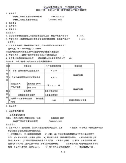 自動扶梯、自動人行道土建交接檢驗分項工程項目質量管理(2頁)