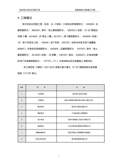 宿遷恒大悅龍臺園住宅工程HDH型鋼混凝土施工方案（36頁）.pdf