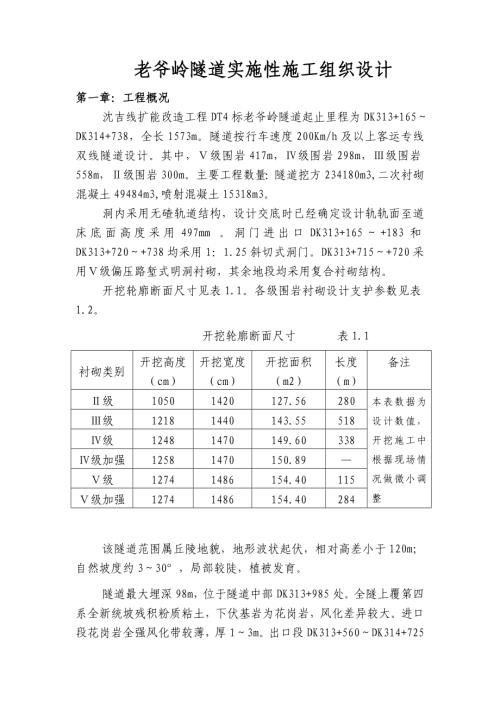 沈吉線擴能改造工程老爺嶺隧道施工組織設計方案（51頁）