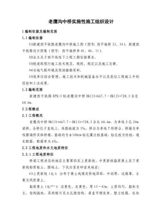 老鷹溝中橋實施性施工組織設計方案（44頁）
