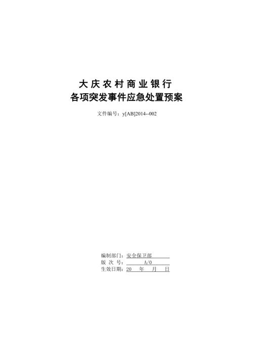 大慶鄉(xiāng)村地區(qū)商業(yè)銀行各項突發(fā)事情應急處置預案（22頁）