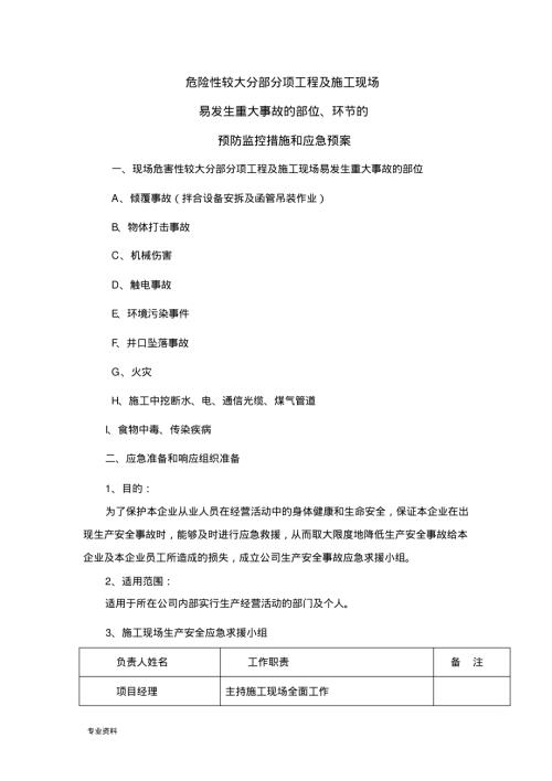 危險性較大分部分項工程及施工現(xiàn)場易發(fā)生重大事故的部位、環(huán)節(jié)的預(yù)防監(jiān)控措施和應(yīng)急救援預(yù)案（23頁）.pdf