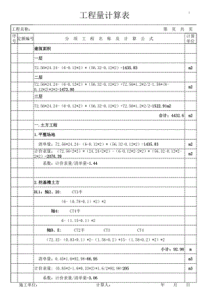 房屋土建工程工程量計算書