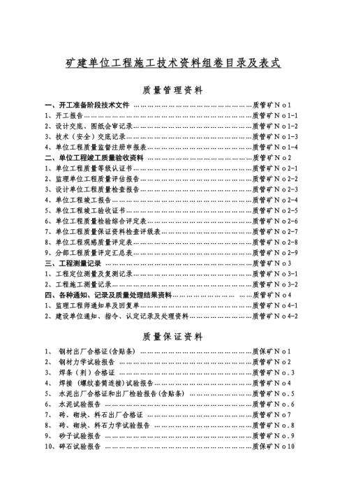 煤礦井巷建設單位工程施工技術資料表樣及填表要求（124頁）.doc