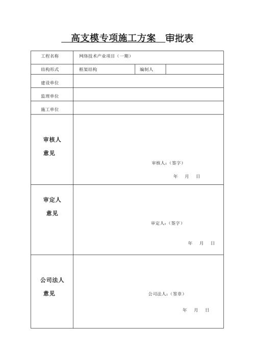 網絡技術產業項目專項施工方案審批表