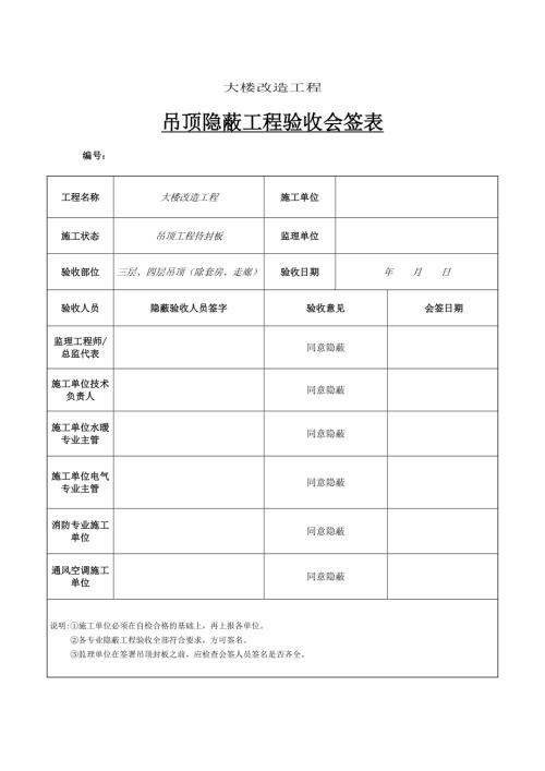 大樓改造吊頂隱蔽工程驗收會簽表（30頁）