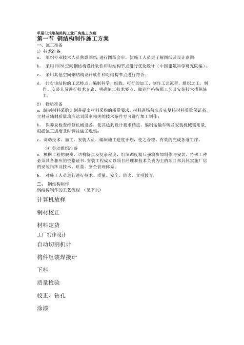 單層門式剛架結(jié)構(gòu)工業(yè)廠房工程構(gòu)件組裝焊接施工方案（11頁）.doc