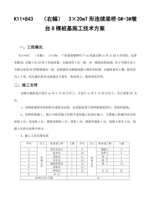 3×20mT形連續(xù)梁橋墩臺8棵樁基施工方案（28頁）