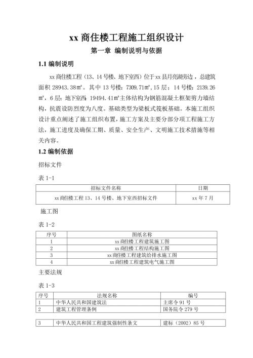 商住樓地下防水及屋面砌體工程施工組織設計方案（141頁）
