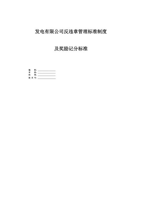 發電有限公司反違章管理標準制度及獎勵記分標準