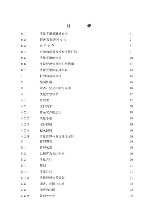 醫療器械生產公司質量管理手冊含程序文件
