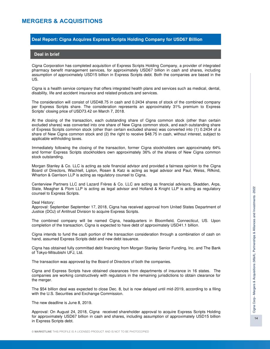 MarketLine：信諾（CIGNA）公司并購、聯盟與投資分析報告（英文版）（102頁）.pdf_第14頁