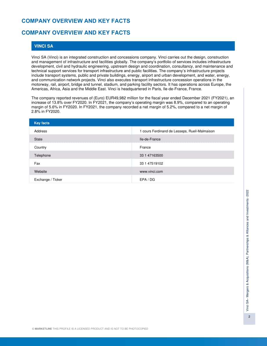 MarketLine：萬喜集團（VINCI）并購、聯盟與投資分析報告（英文版）（230頁）.pdf_第2頁