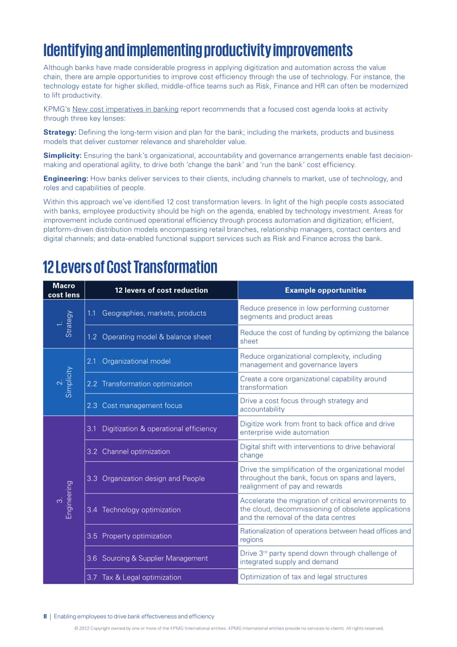 畢馬威（KPMG）： 2022年成本轉換基準報告-利用員工推動銀行的效益和效率（英文版）（14頁）.pdf_第8頁