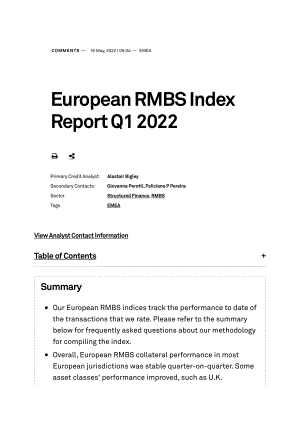 S&P Global：2022年第一季度歐洲住房抵押貸款支持證券指數(shù)報(bào)告（英文版）（21頁）