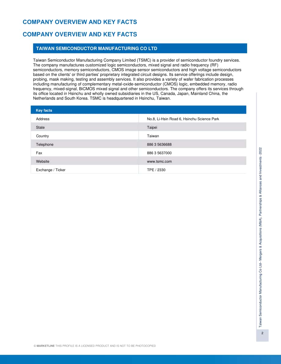 MarketLine：臺積電公司（TSMC）并購、聯盟與投資分析報告（英文版）（351頁）.pdf_第2頁