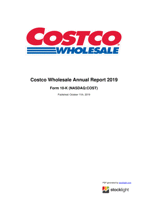 開市客（COSTCO WHOLESALE）2019年年度報(bào)告（英文版）（70頁(yè)）
