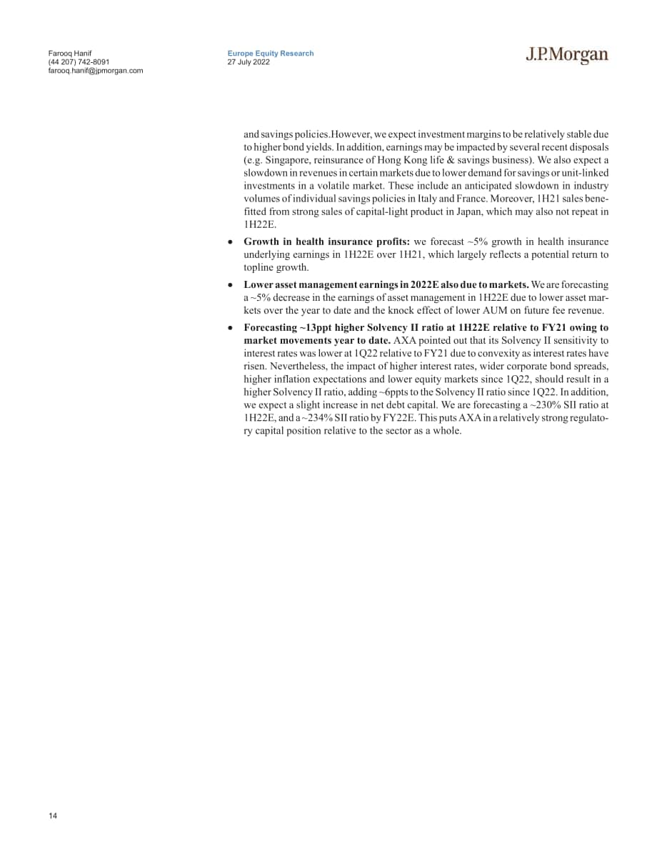 摩根大通（J.P. Morgan）：2022年歐洲綜合保險公司分析報告-將安盛評級上調至增持將忠利評級下調至中性（英文版）（34頁）.pdf_第14頁