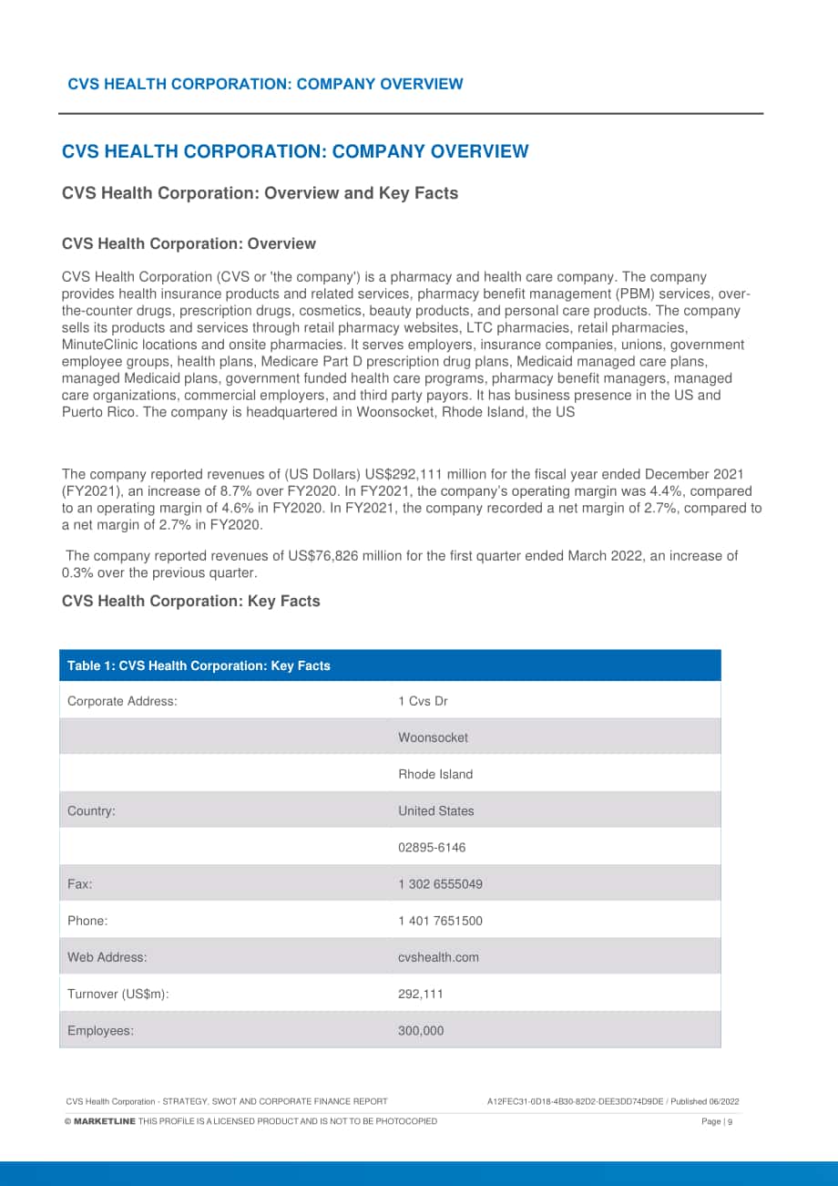 MarketLine：CVS Health公司發(fā)展概況、SWOT與財務(wù)狀況深度分析報告（英文版）（100頁）.pdf_第9頁