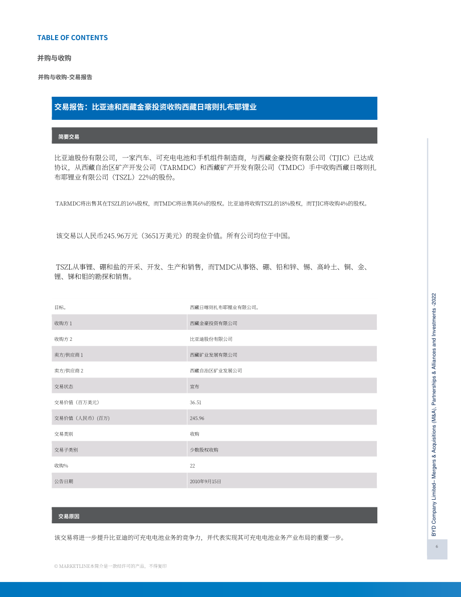 MarketLine：比亞迪公司并購、聯盟與投資分析報告（英文版）（107頁）.pdf_第6頁