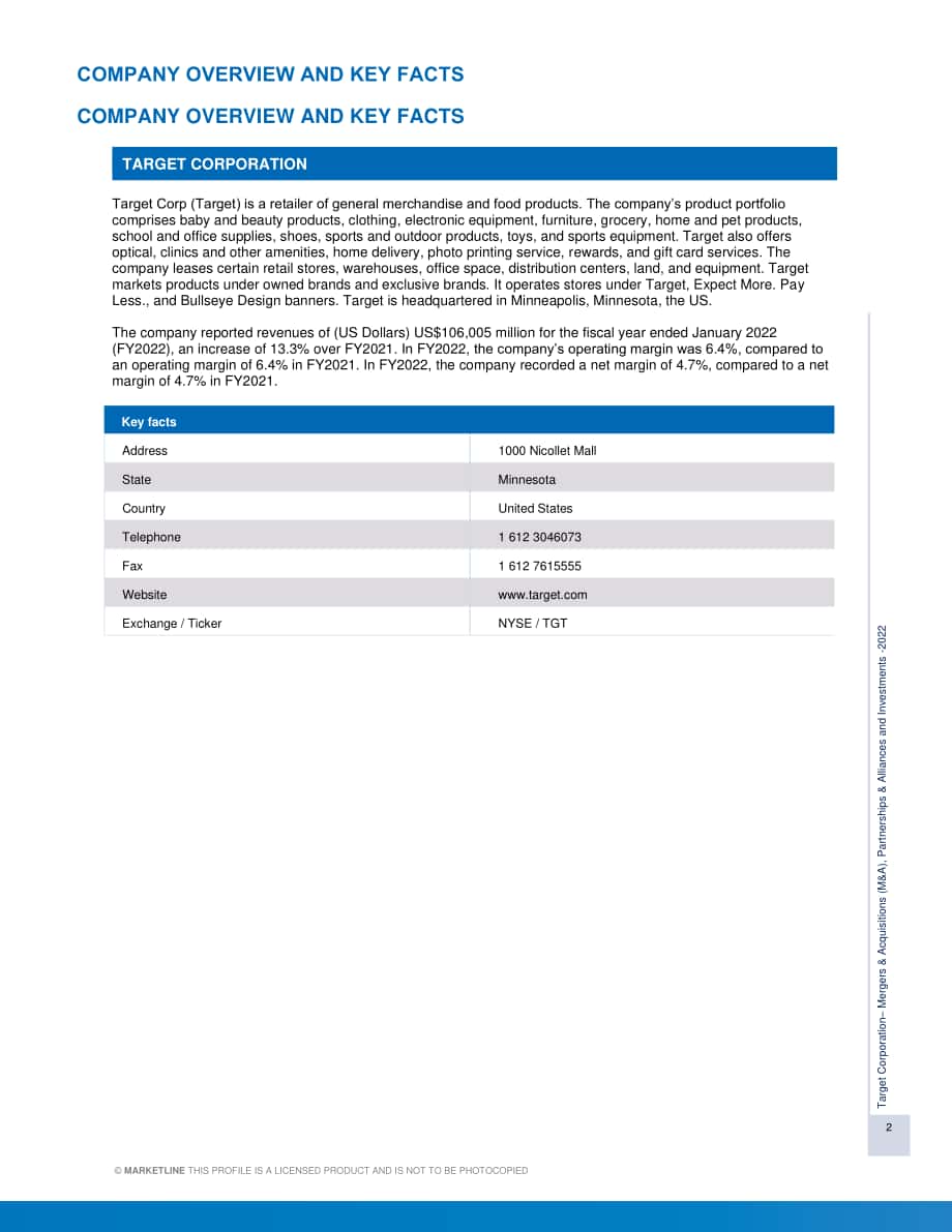 MarketLine：塔吉特公司并購、聯盟與投資分析報告（英文版）（88頁）.pdf_第2頁