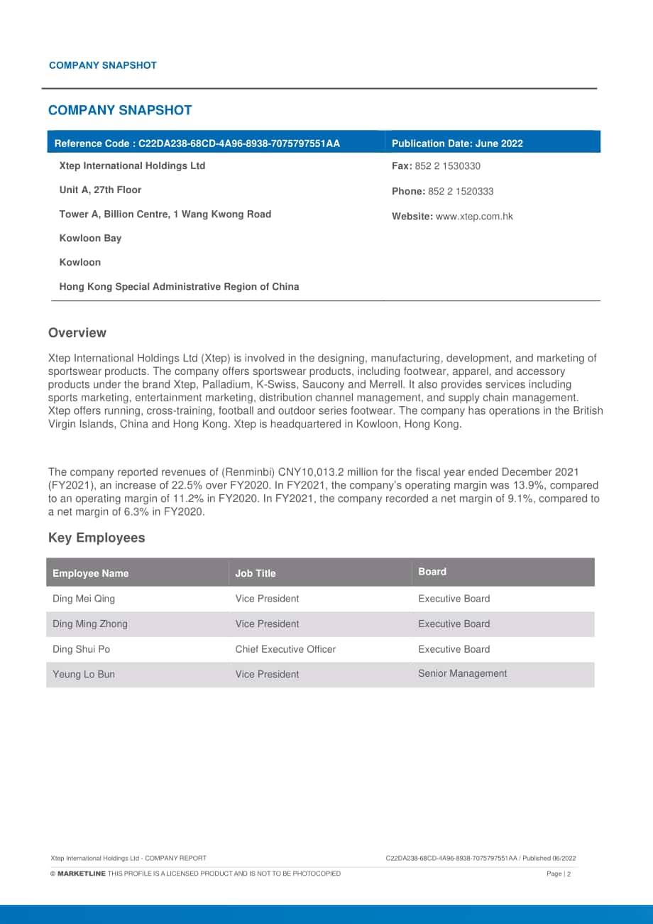 MarketLine：特步國際深度分析報告（英文版）（37頁）.pdf_第2頁