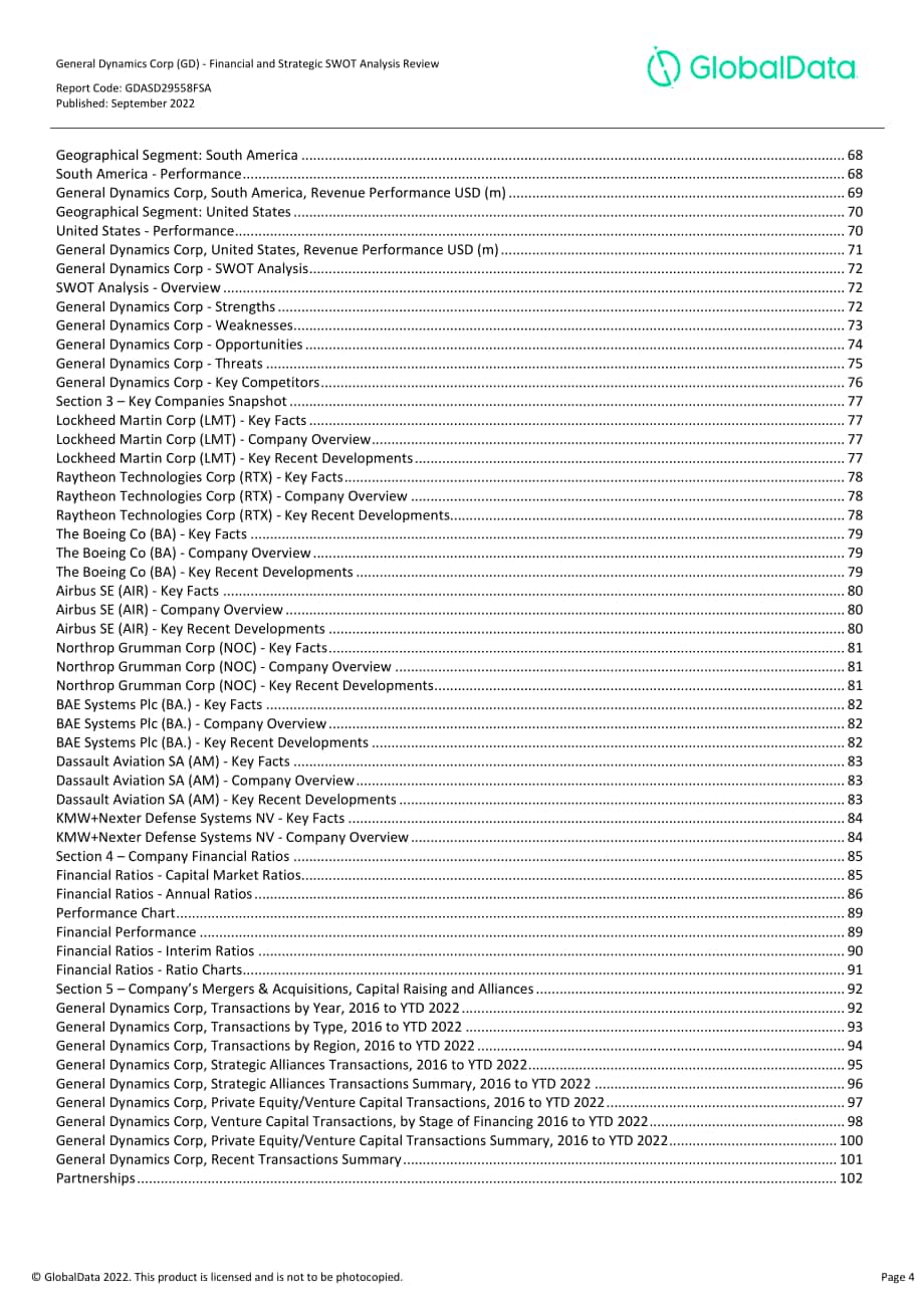 GlobalData：通用動力公司財務狀況與SWOT戰略分析綜述報告（英文版）（118頁）.pdf_第4頁
