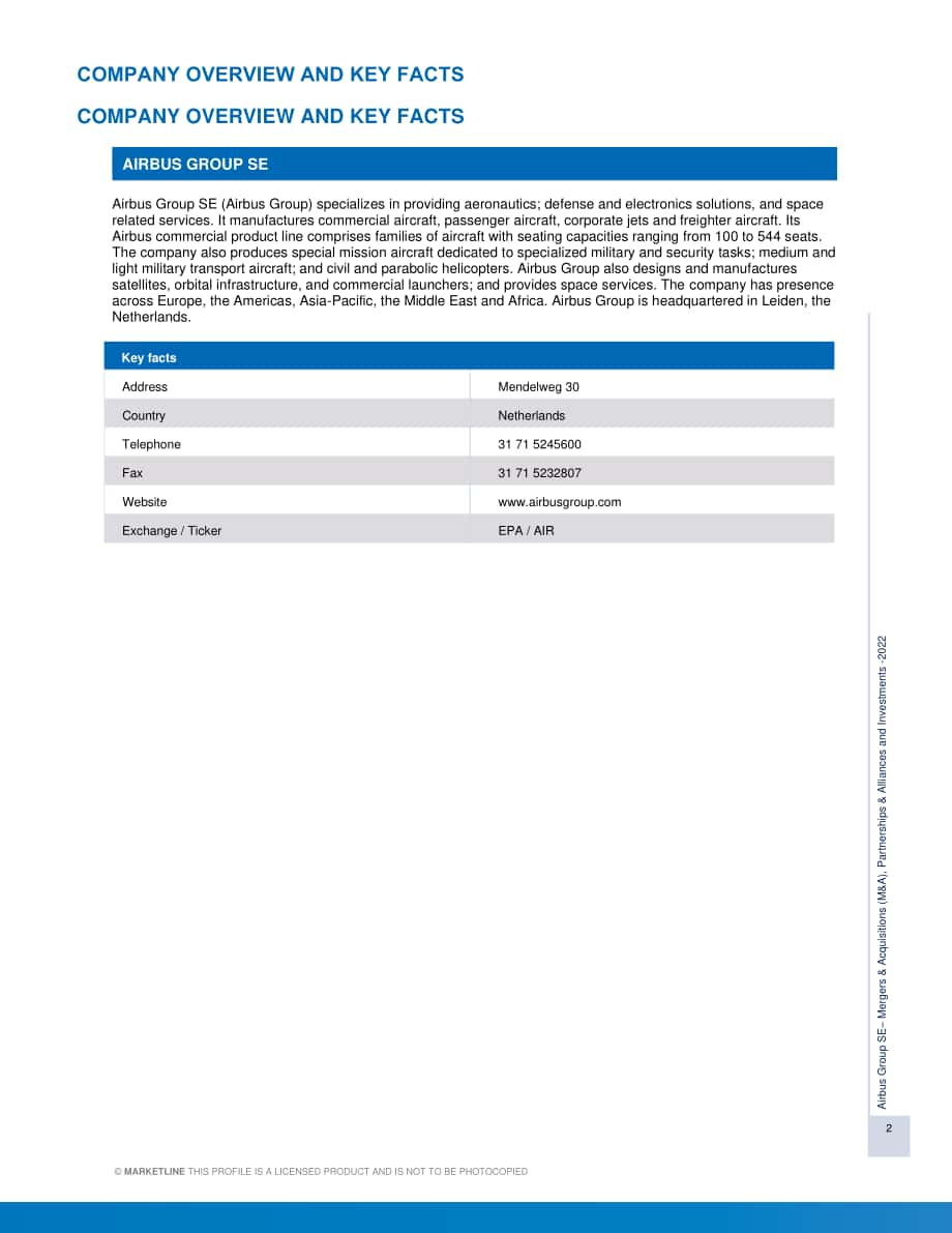 MarketLine：空中客車公司（AIRBUS）并購、聯盟與投資分析報告（英文版）（142頁）.pdf_第2頁