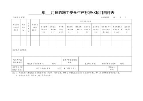 年-月建筑施工安全生產標準化項目自評表（2頁）