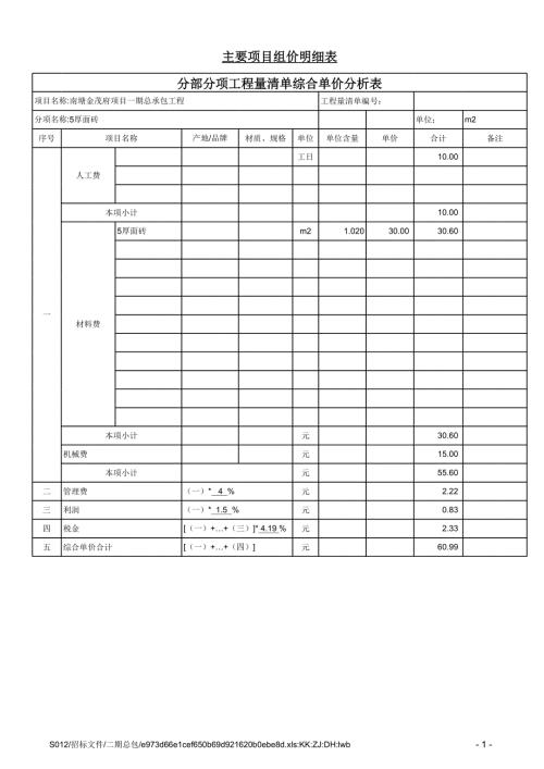 17.s012主要項目組價明細表
