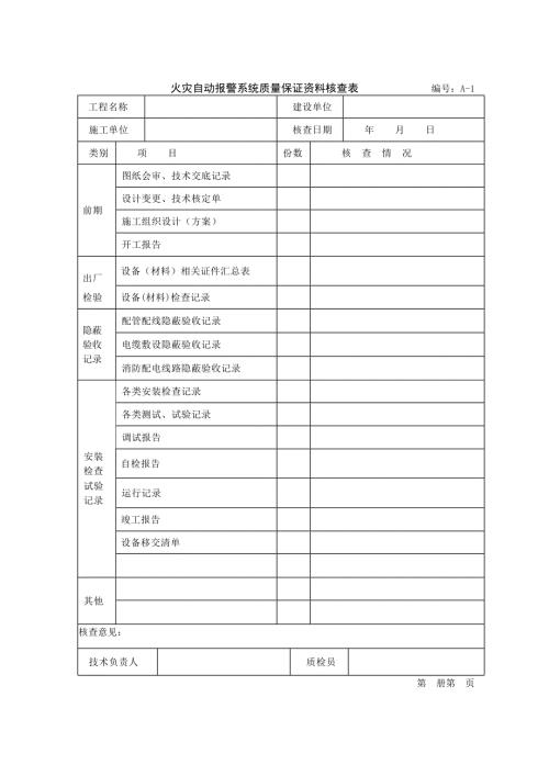 火災自動報警質量保證核查表