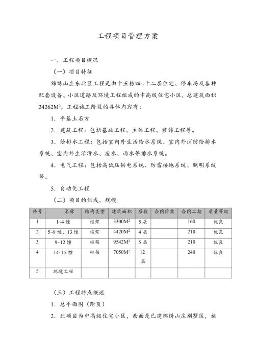 錦繡山莊高級住宅小區工程項目管理方案（13頁）