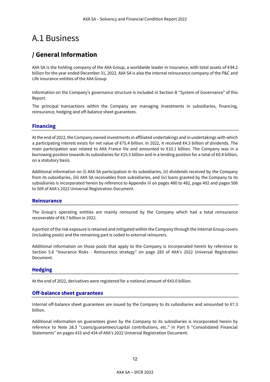 安盛（AXA）：2022年償付能力及財務狀況報告（英文版）（71頁）.pdf_第12頁