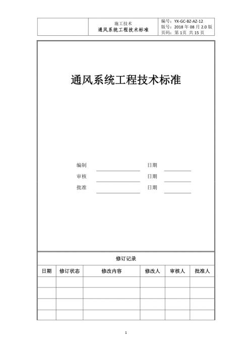 2018置業房地產公司通風系統工程技術標準（15頁）