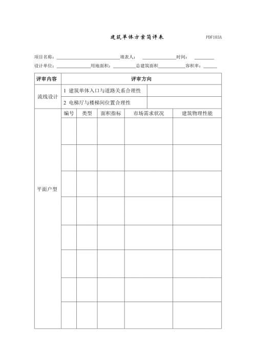 建筑單體方案簡(jiǎn)評(píng)表樣本