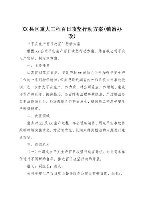 XX縣區重大項目百日攻堅行動方案鎮治辦改（3頁）