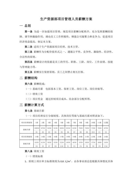 項目經理薪酬方案（5頁）