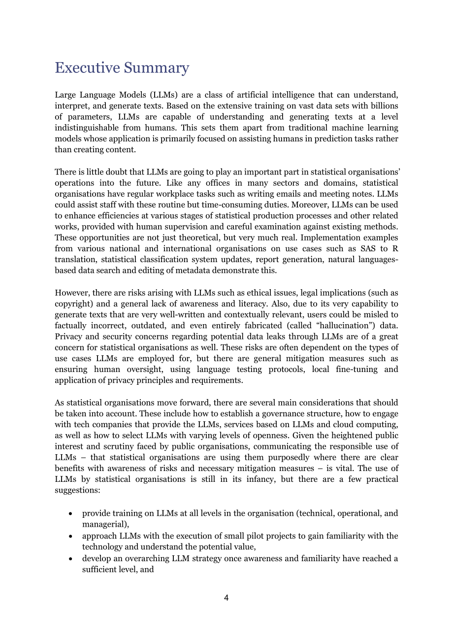 聯(lián)合國歐洲經(jīng)濟委員會（UNECE）：2023用于官方統(tǒng)計的大型語言模型白皮書（英文版）（68頁）.pdf_第4頁