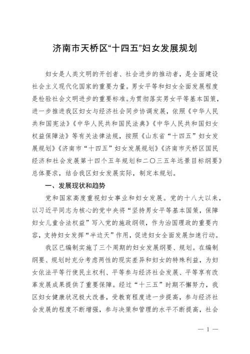 濟南市天橋區“十四五”婦女和兒童發展規劃方案（2021-2025年）（94頁）