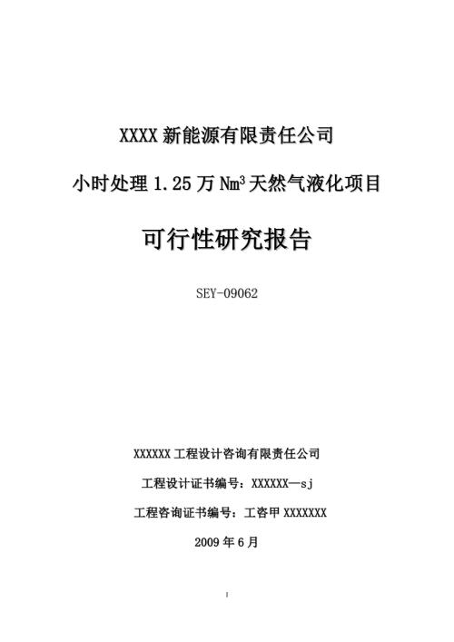 小時處理1.25萬Nm3天然氣液化項目可行性研究報告124頁