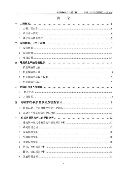 理想城?百合花園工程住宅小區混凝土結構工程外觀質量缺陷處理方案（30頁）