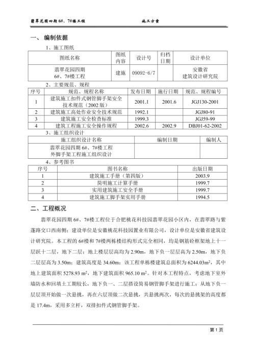 翡翠花園住宅樓工程外架施工方案（36頁）